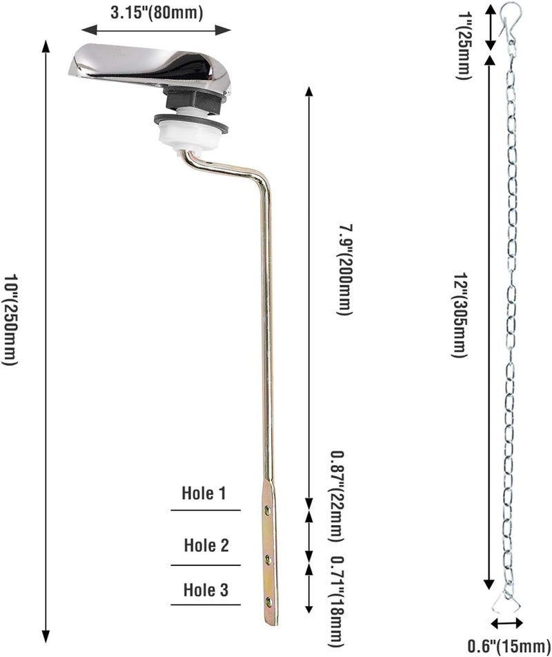 TJWODO Toilet Handle Replacement Kit, Side Mount Toilet Trip Levers with Seal Gasket and Nut, with Stainless Steel Flapper Chains, Universal Replacement for Most Toilets (Chrome) - Image 3